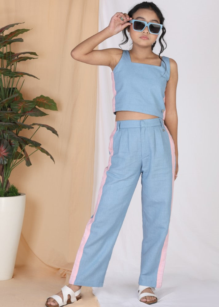 A Model Wearing Multicolor Linen  
         
Periwinkle Co-Ord Set, curated by Only Ethikal