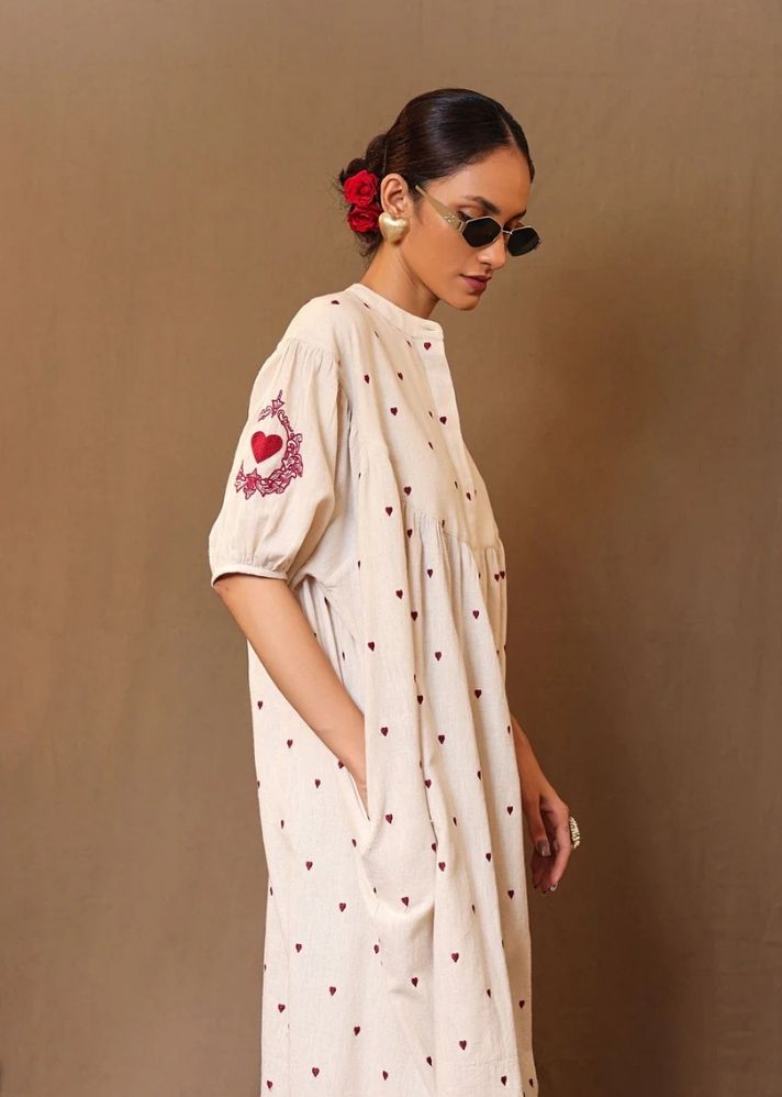 Off-White Heart Emb Acra Tunic Set (2 Pcs)