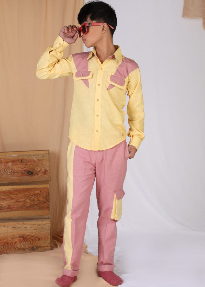 A Model Wearing Multicolor Linen  
         
Wisteria Panelled Shirt & Pants Set, curated by Only Ethikal