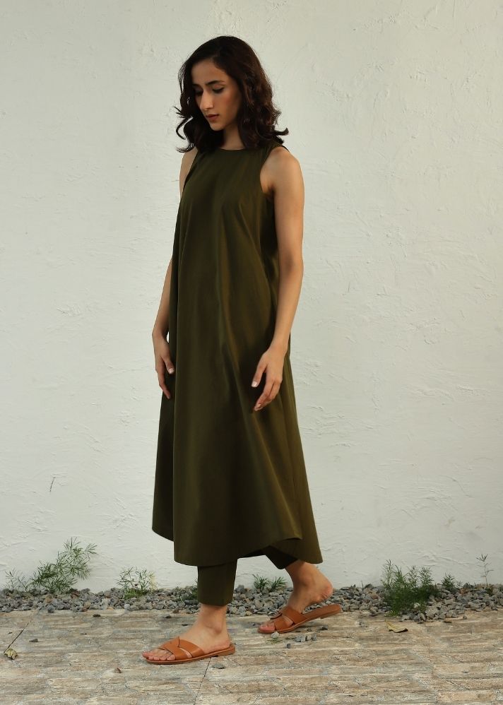 Earthy Green Halter Dress