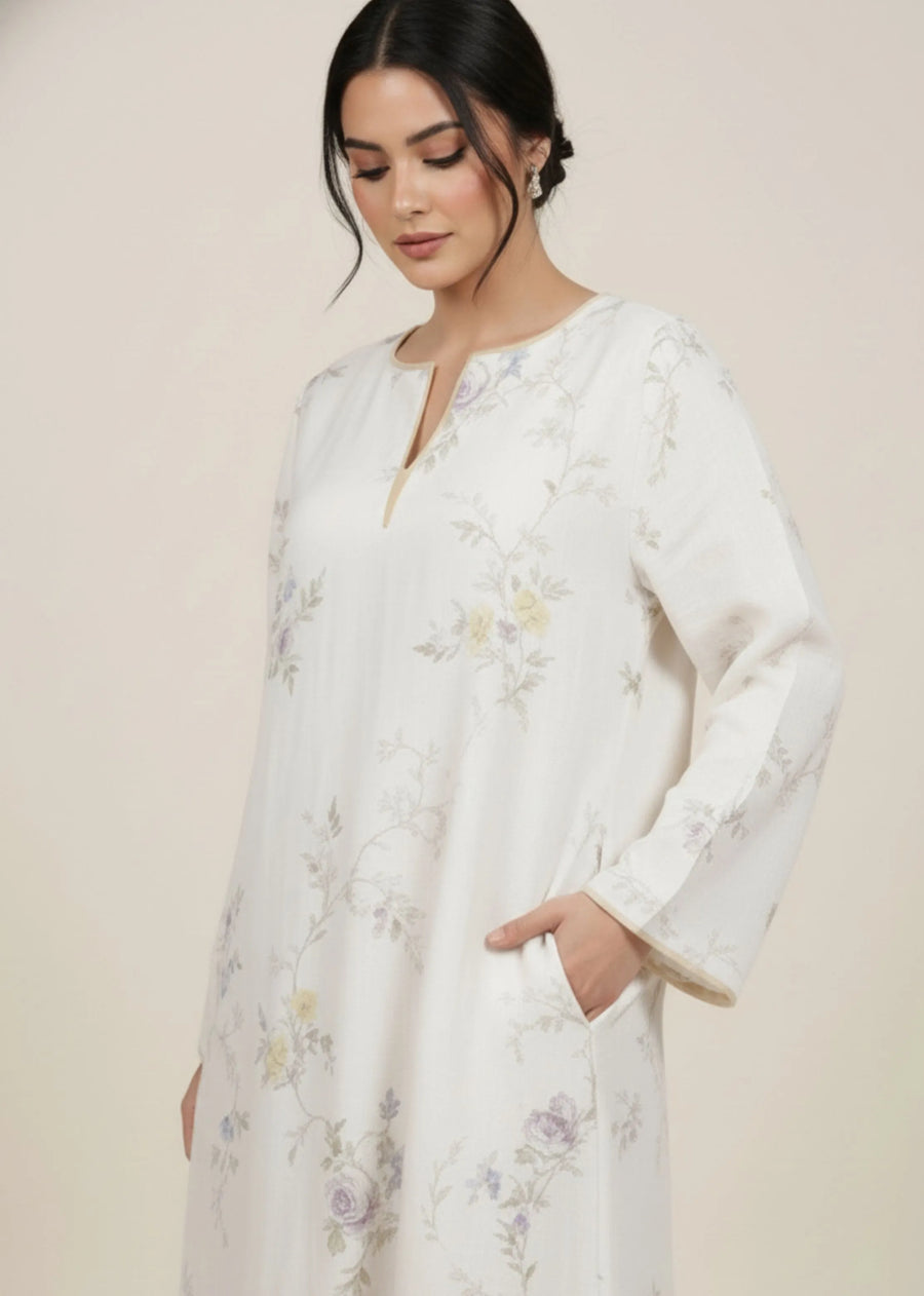 Meadow Print White Jalabiya