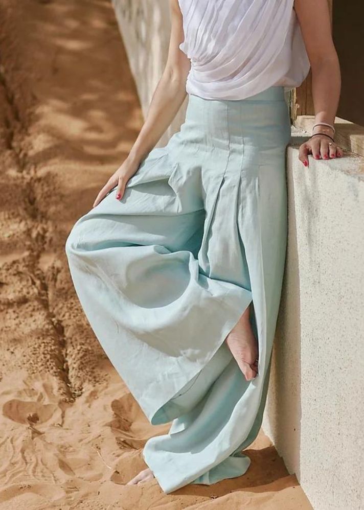 A Model Wearing Blue Linen Latifa Pants, curated by Only Ethikal