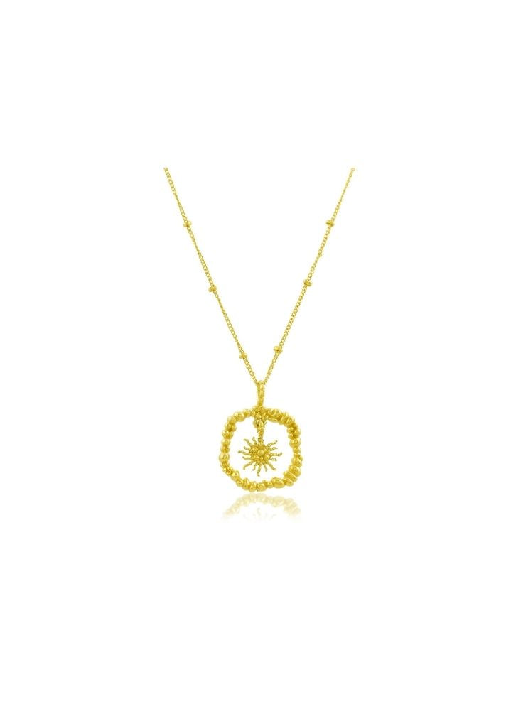 Granulated Sun Burst Charm Necklace