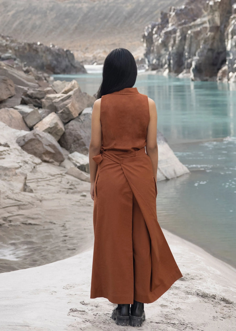 Brown Cotton Linen Lhasa Chuba Dress