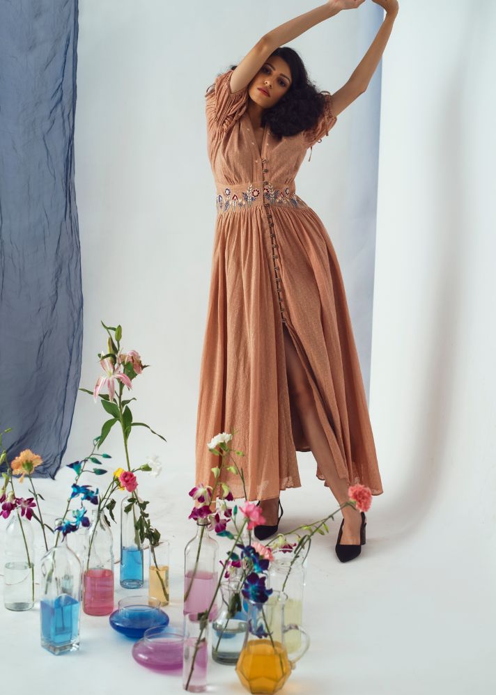 A Model Wearing Beige Handloom Cotton Summer Paradise Dress In Cotton
, curated by Only Ethikal