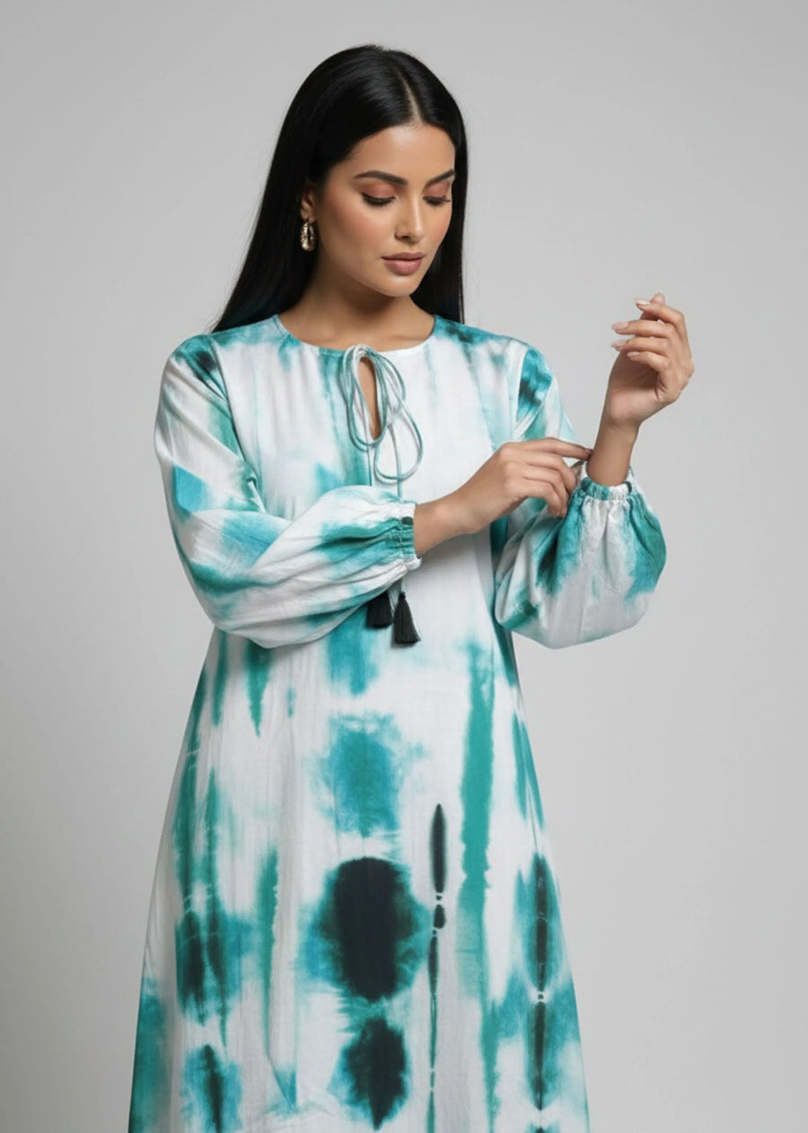 Emerald Tide Shibori Kaftan Dress