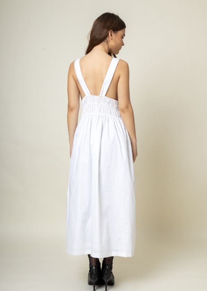 A Model Wearing White Organic Cotton August White Dress, curated by Only Ethikal