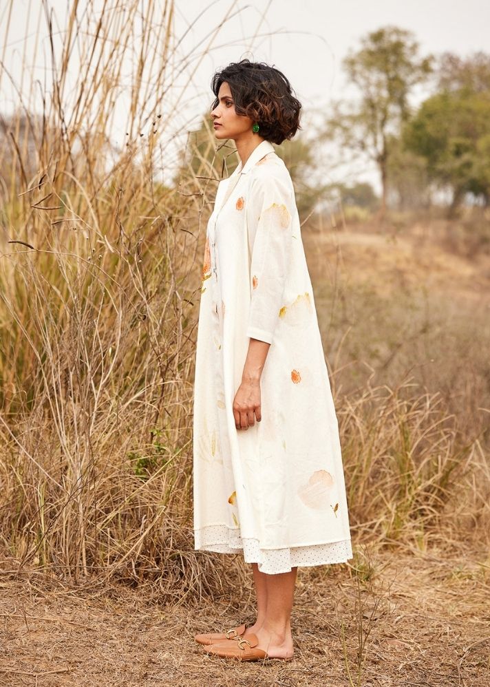 A Model Wearing White Cotton Mul French Hydrangea, curated by Only Ethikal