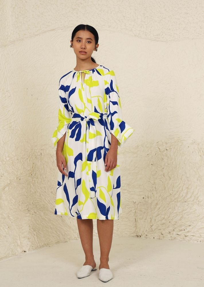 A Model Wearing Multicolor Lyocell Eden Lime Print Dress, curated by Only Ethikal