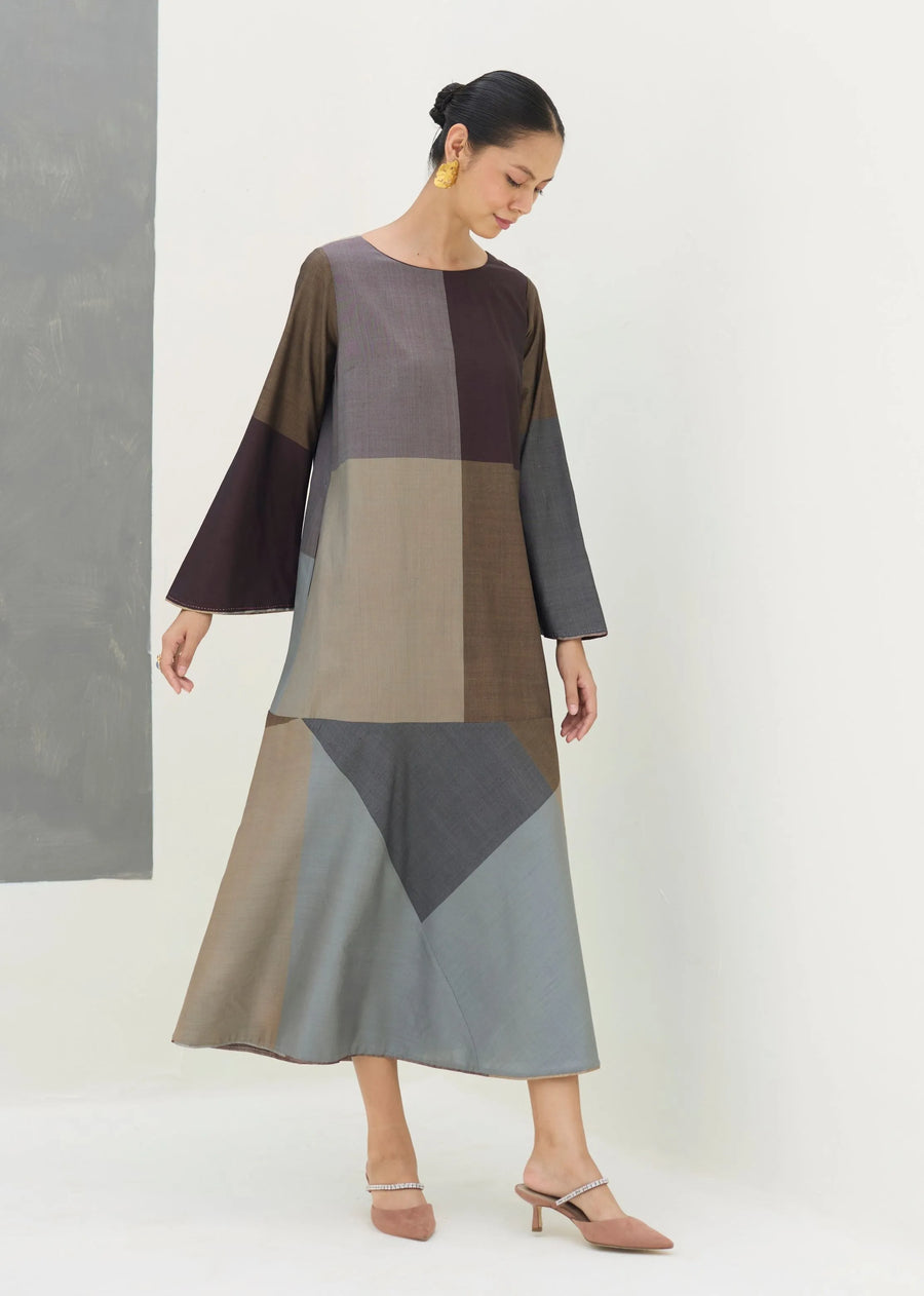 A Model Wearing Brown Silk Zoa Eri Silk Dress - Taupe Grey, curated by Only Ethikal