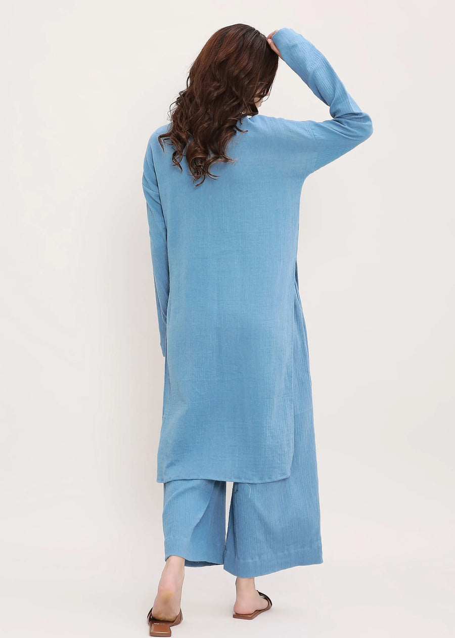 Coco Blue Embroidered Coord Set (2 Pcs)