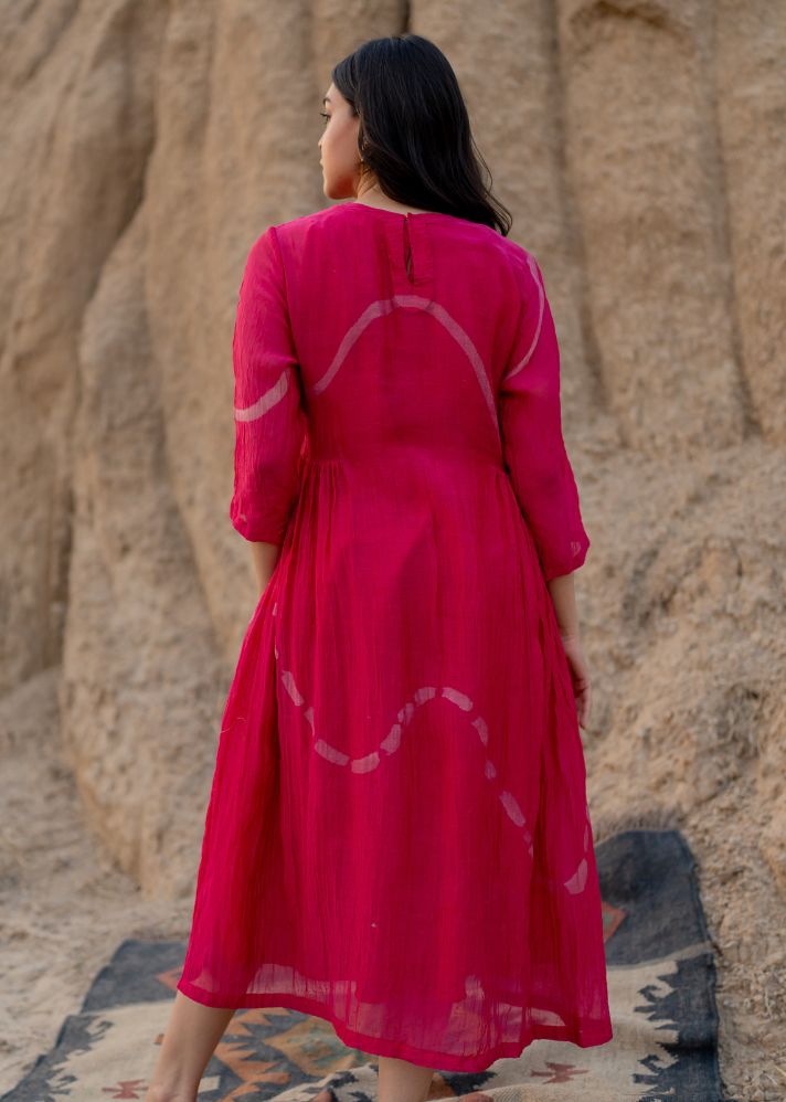 A Model Wearing Pink Chanderi Cotton Pink Kara Dress, curated by Only Ethikal