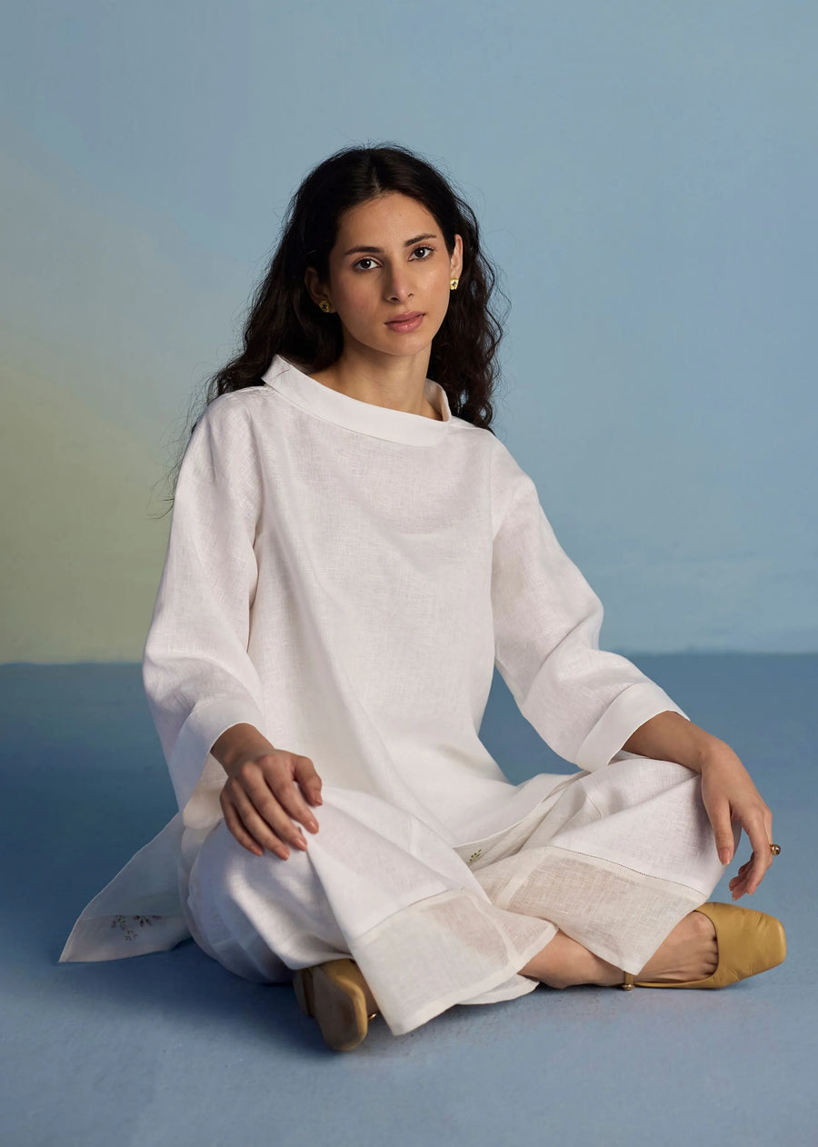 Ishi Boat-Neck Linen Co-Ord Set-White