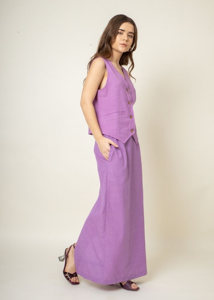 A Model Wearing Purple Organic Cotton Francis Purple Set, curated by Only Ethikal