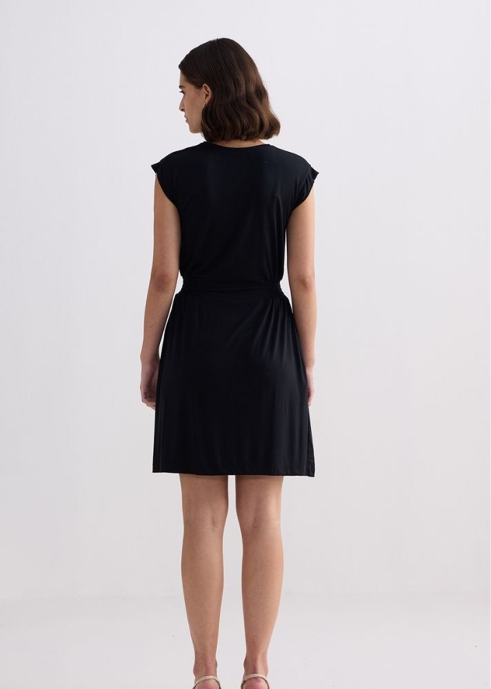 Short Dress With Smocking Side Detail In Black