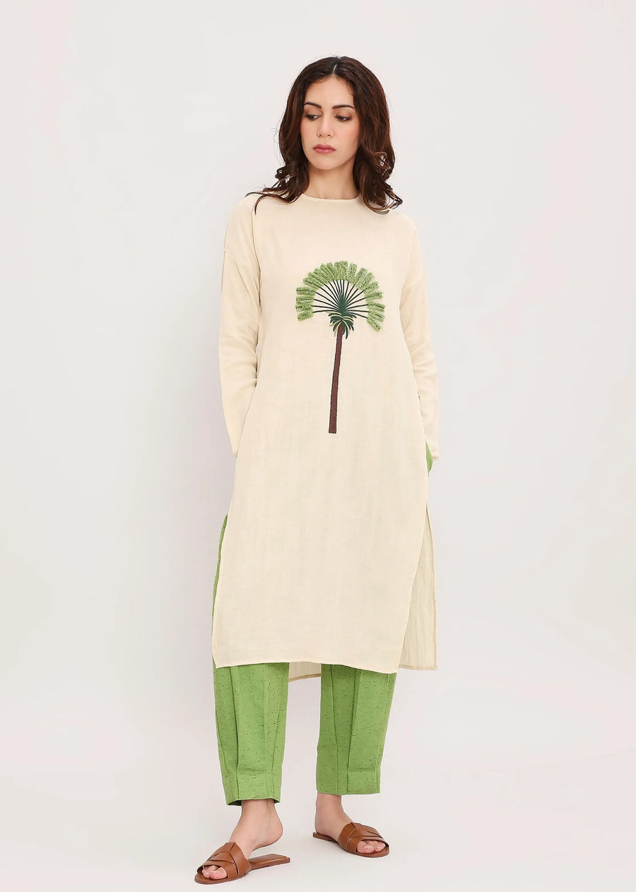 Coco Cream & Green Embroidered Set (2 Pcs)
