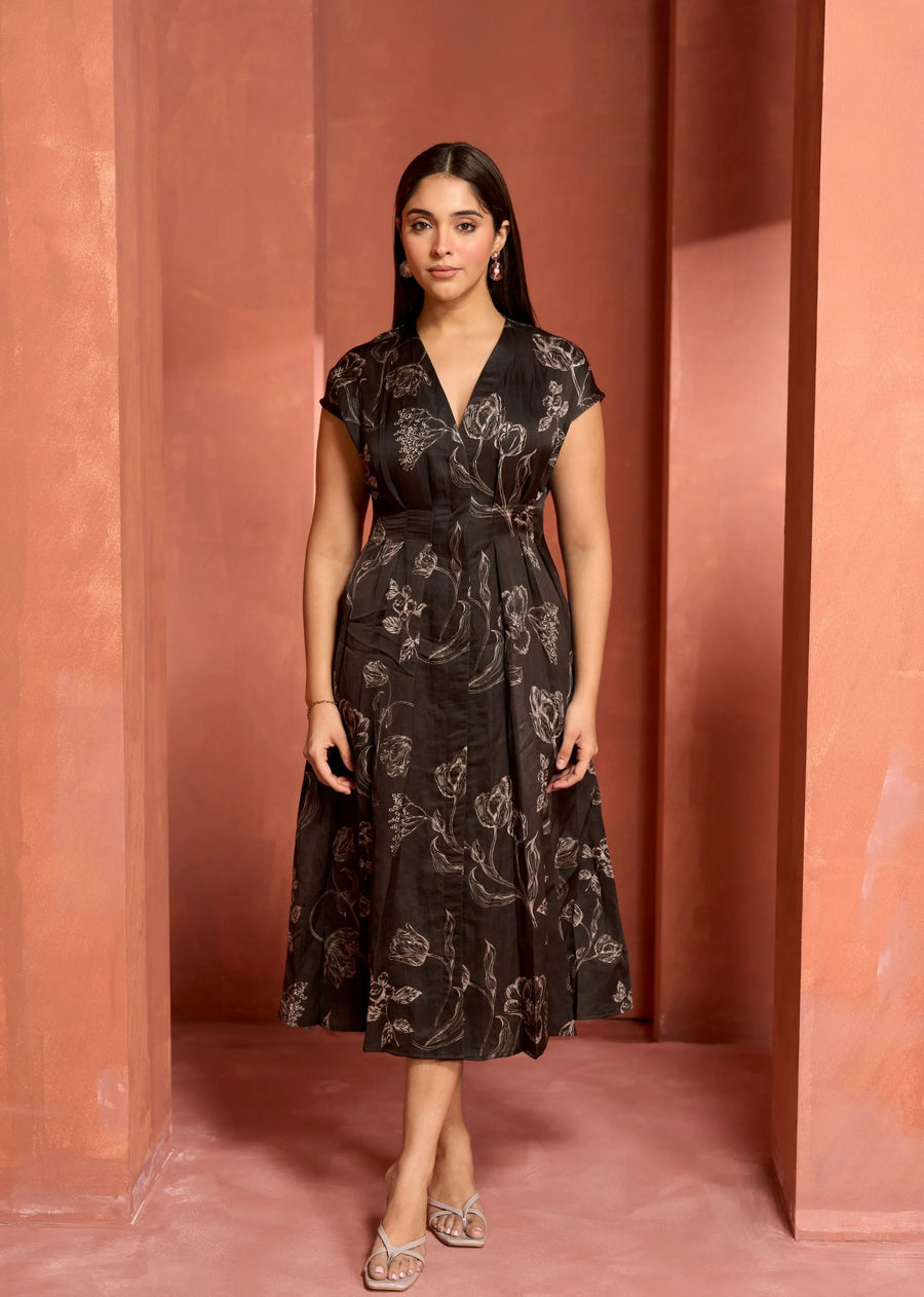 A Model Wearing Brown Linen Bemberg Souk Dress, curated by Only Ethikal