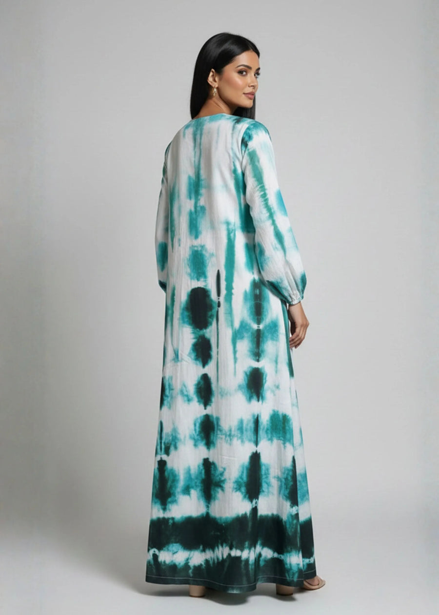 Emerald Tide Shibori Kaftan Dress