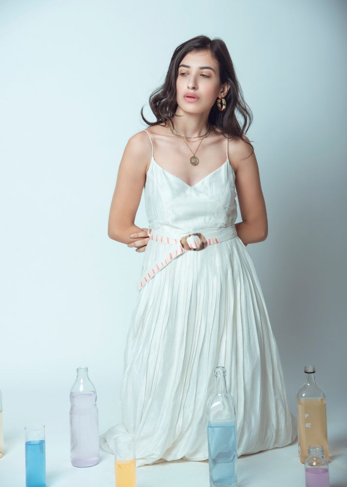 Pleated Pearl Dress In Silk
