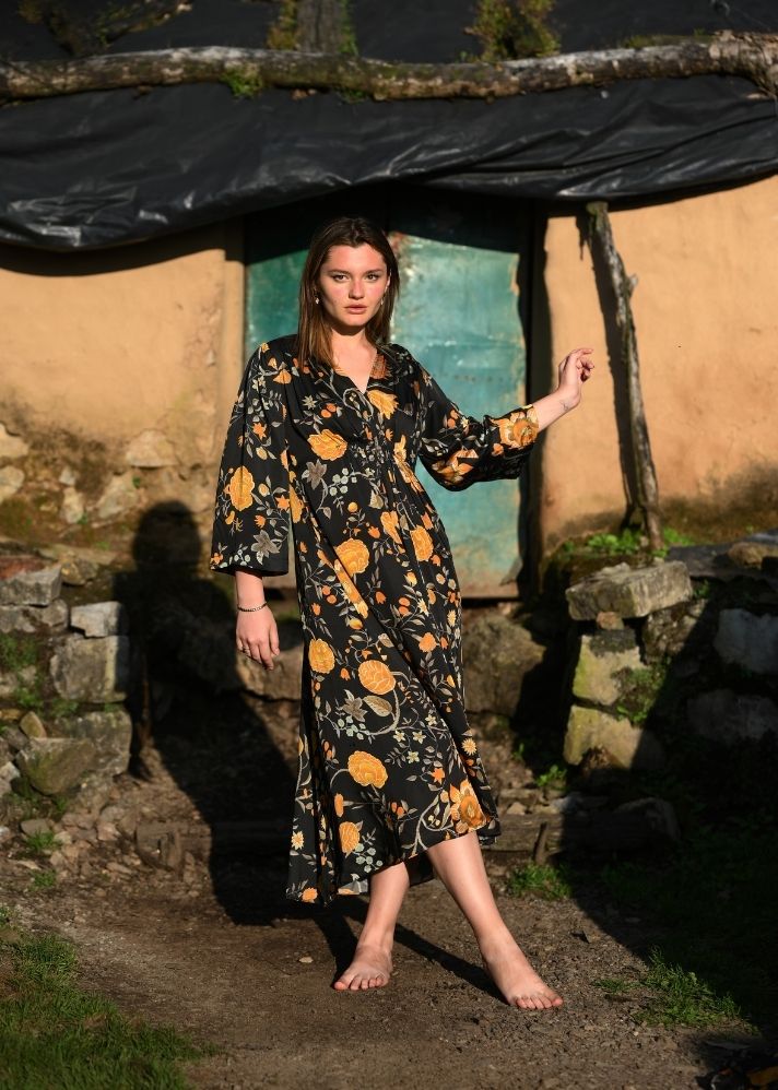 Black & Ochre Yellow Shringara Dress