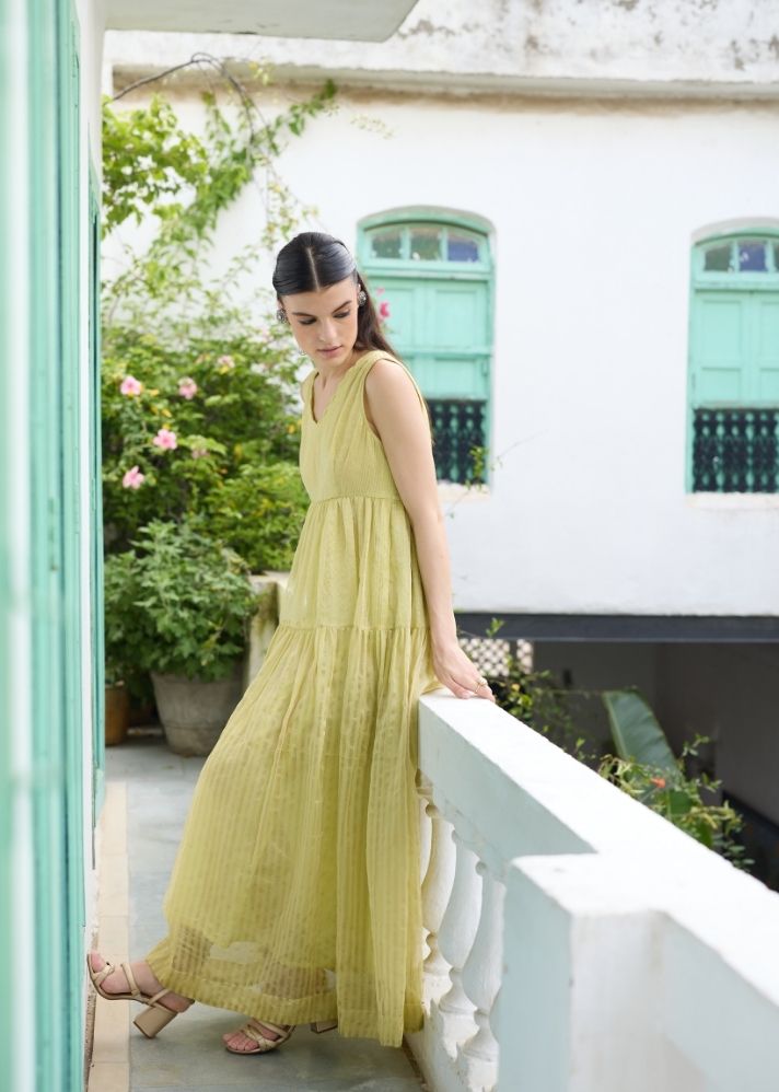 Yellow Heer Tier  Maxi Dress