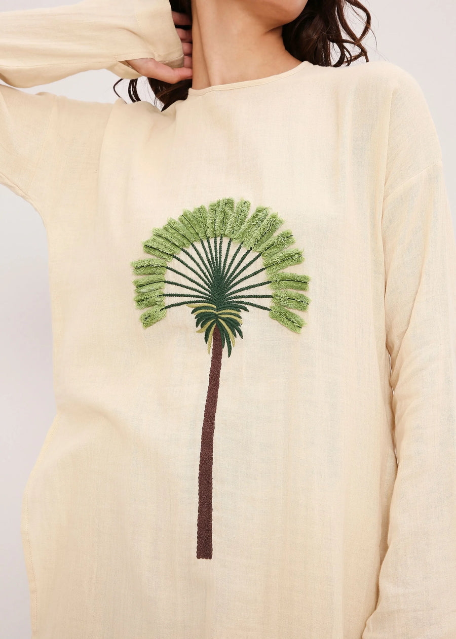 Coco Cream & Green Embroidered Set (2 Pcs)