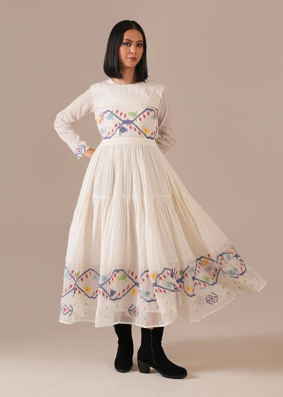 A Model Wearing Multicolor Pure Cotton Frosted Petal Dress, curated by Only Ethikal