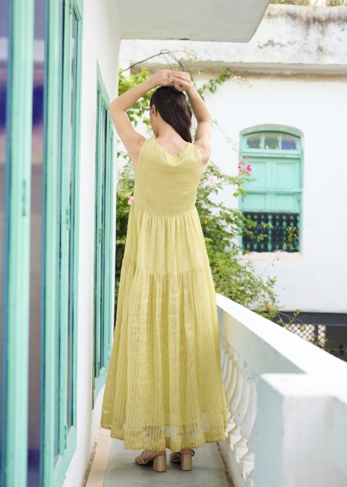 Yellow Heer Tier  Maxi Dress