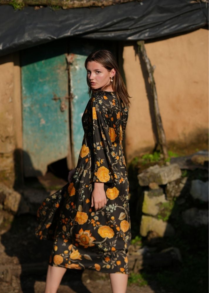 Black & Ochre Yellow Shringara Dress