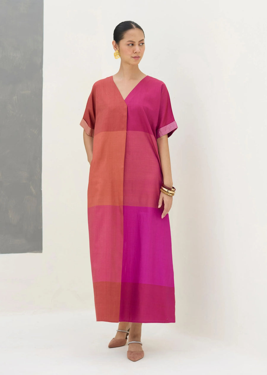 A Model Wearing Pink Silk Cath Eri Silk Kaftan Dress - Rose, curated by Only Ethikal