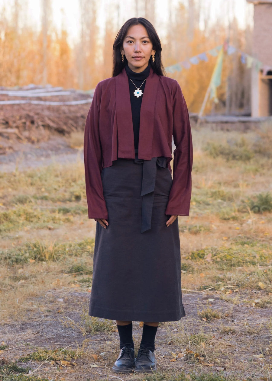 A Model Wearing Red Cotton Red Cotton Hunju Jacket, curated by Only Ethikal