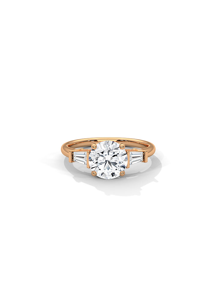 Product image of Yellow Gold, White Gold, Rose Gold 18K gold ring  with Ethically Lab Grown Diamonds Solitaire Ring With Brilliant Round And Baguette Cut Diamonds-Cat0136, curated by Only Ethikal