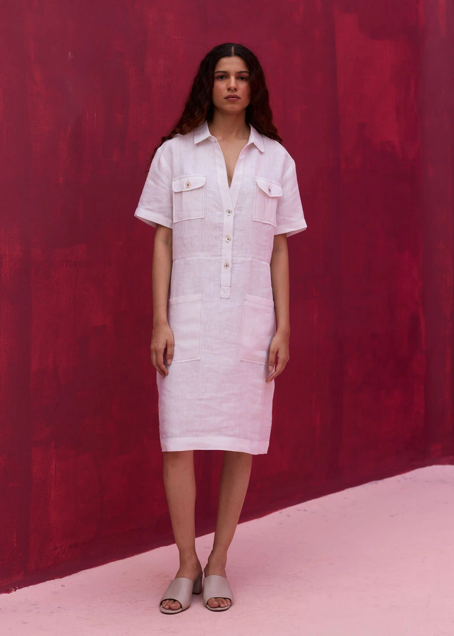 A Model Wearing Ivory Linen Vana Linen Dress- Ivory, curated by Only Ethikal