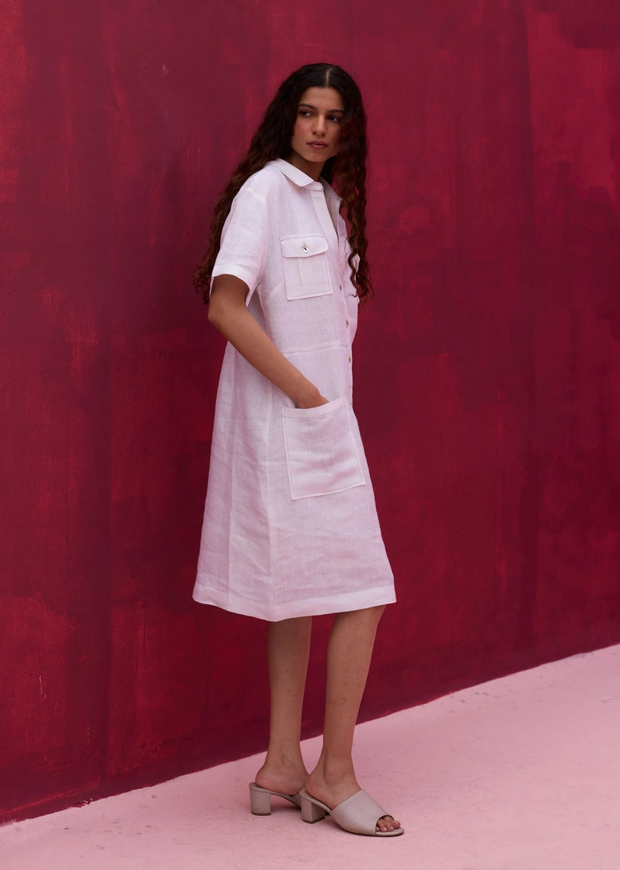 Vana Linen Dress- Ivory