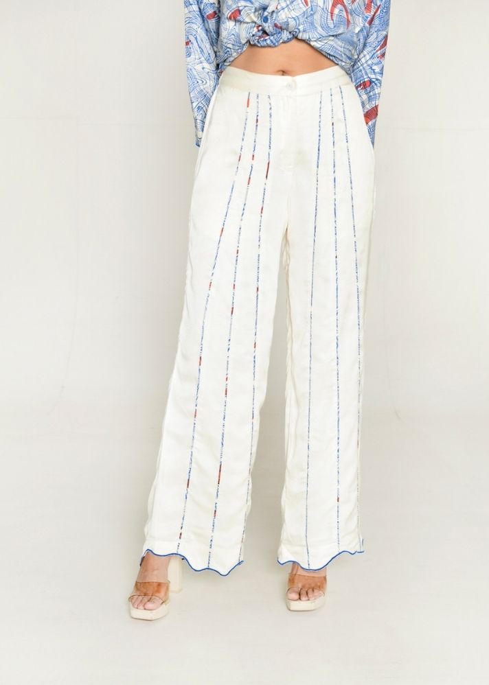 A Model Wearing Multicolor Cotton Bemberg Ponzo White Pant, curated by Only Ethikal