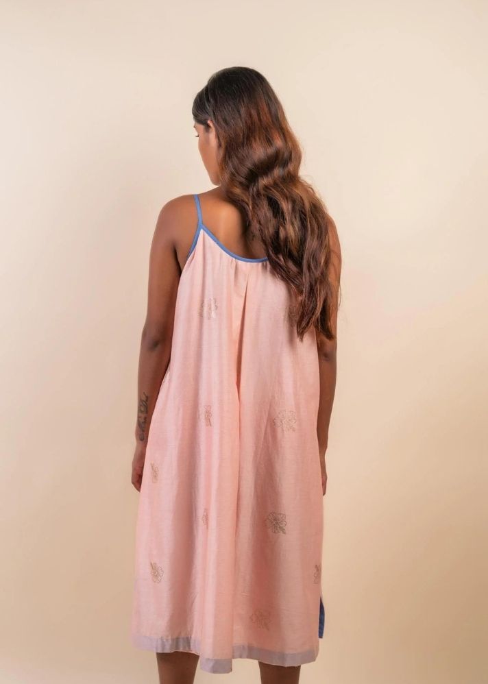 A Model Wearing Pink Cotton Silk Abha Camisole Dress, curated by Only Ethikal