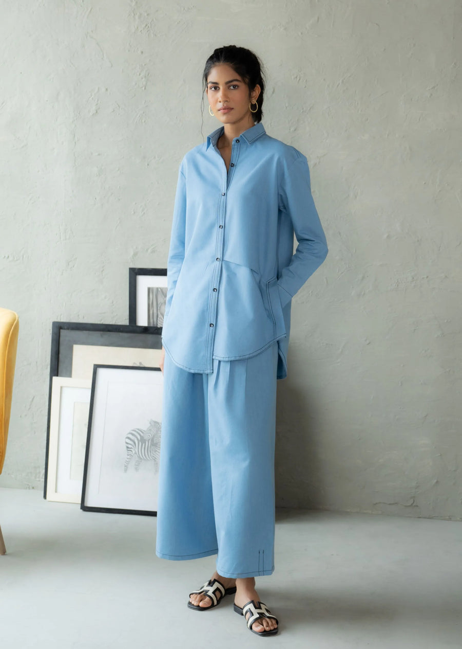 A Model Wearing Blue Denim Everyday Voyager Set, curated by Only Ethikal