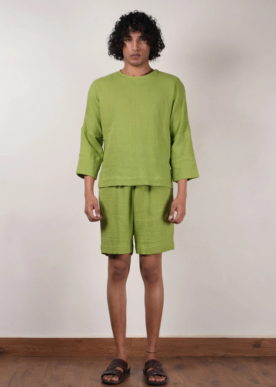 Men'S Crush Cotton Green Shorts