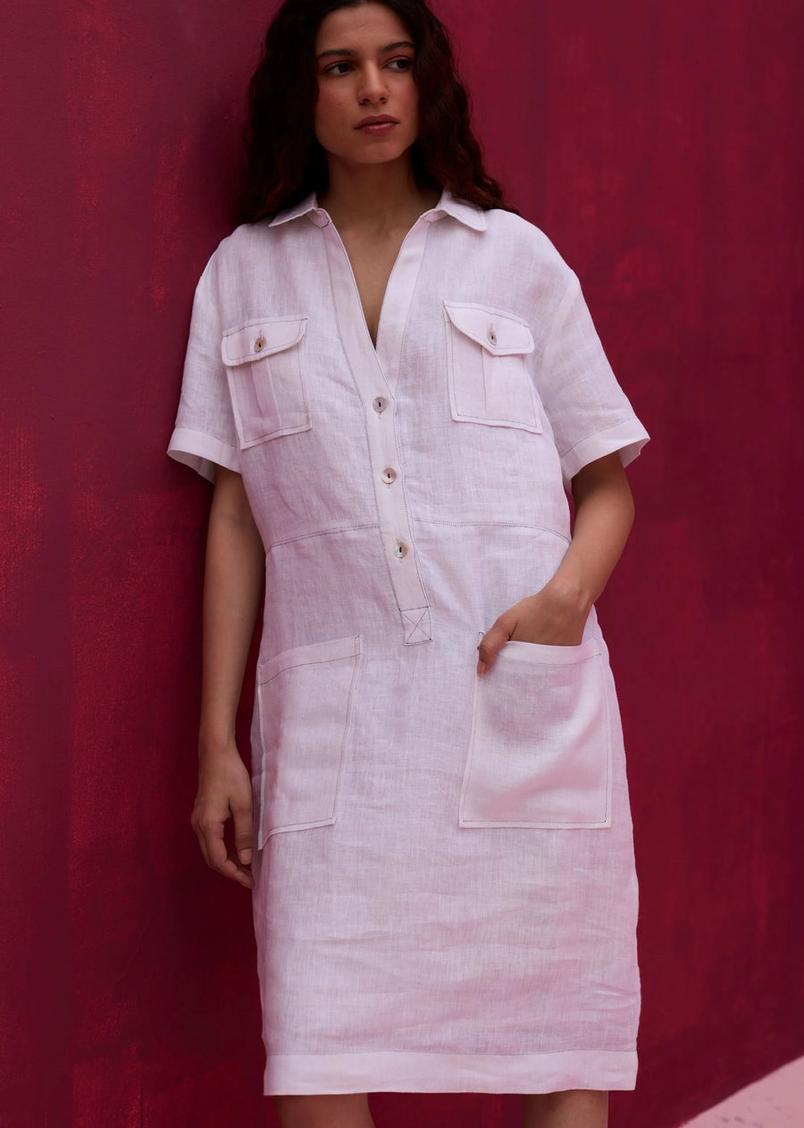Vana Linen Dress- Ivory