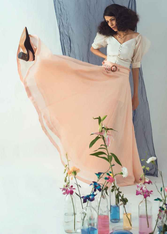 Peach Me Chanderi Skirt In Chanderi Silk
