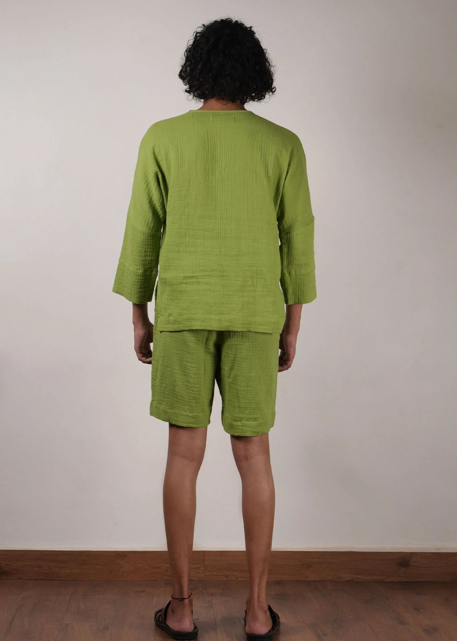 Men'S Crush Cotton Green Shorts