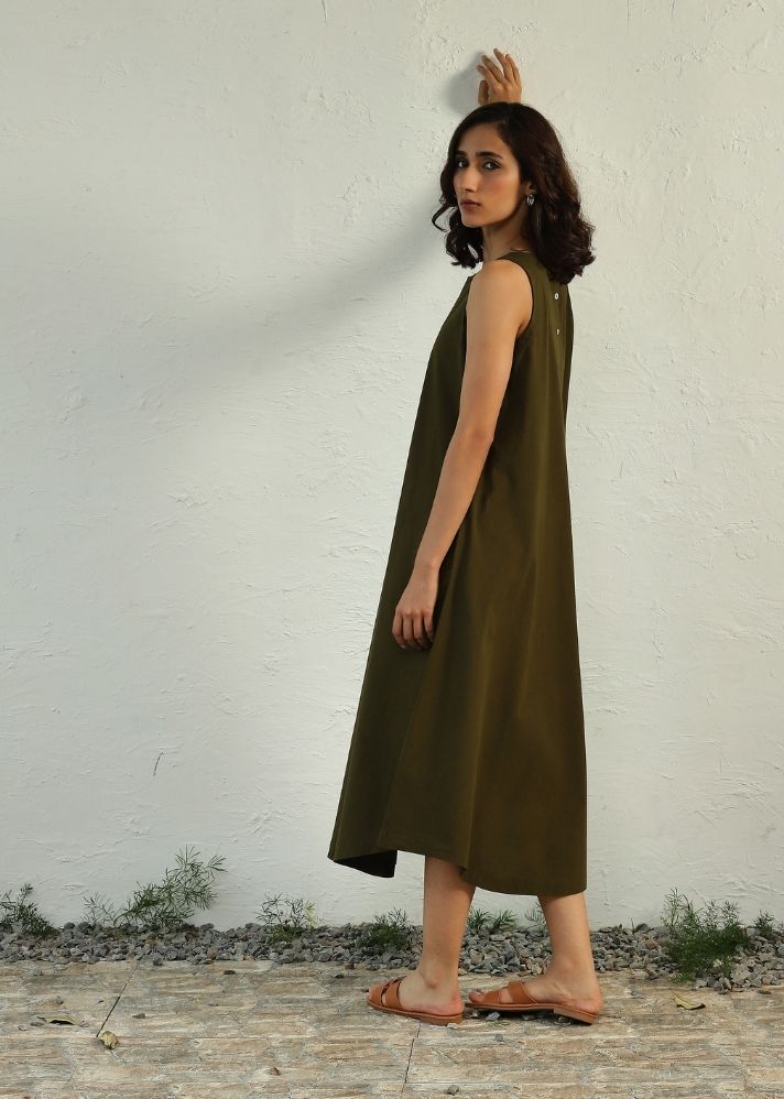 Earthy Green Halter Dress