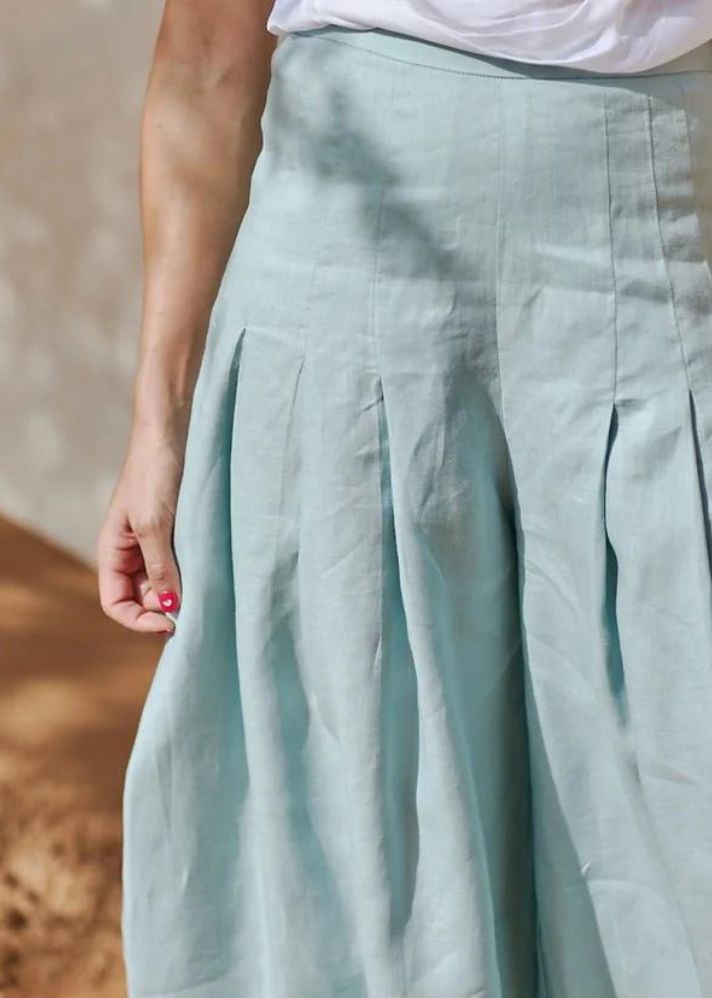 A Model Wearing Blue Linen Latifa Pants, curated by Only Ethikal