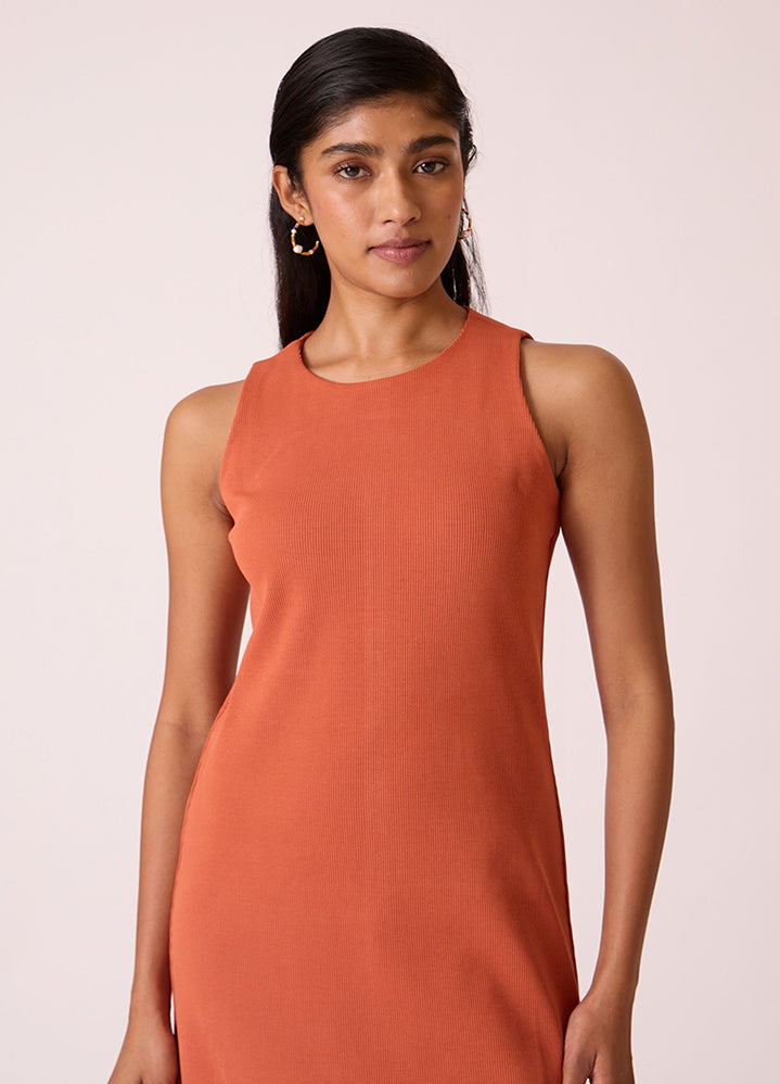 Asuka Orange Cotton Midi Dress