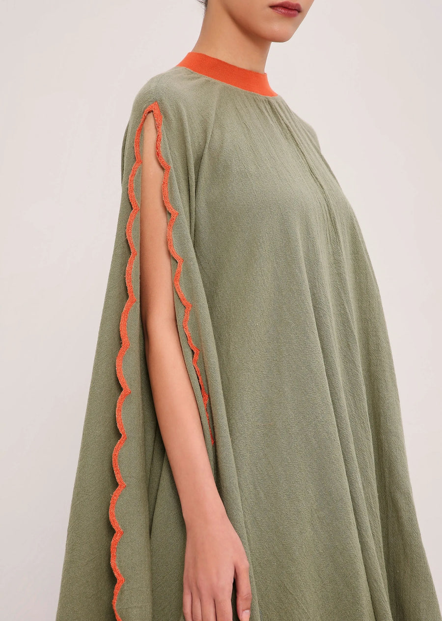 Green Capsule Edit Ribbed Scallop Cowl Dress