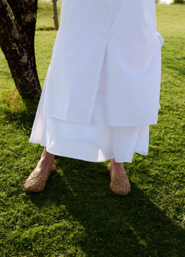 A Model Wearing White Linen Cotton Bright Whitemagnolia Coord Set, curated by Only Ethikal