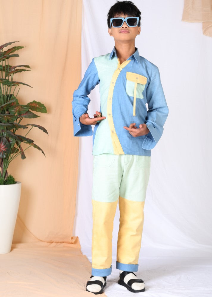 A Model Wearing Multicolor Linen Kalmia Shirt & Pants Set, curated by Only Ethikal