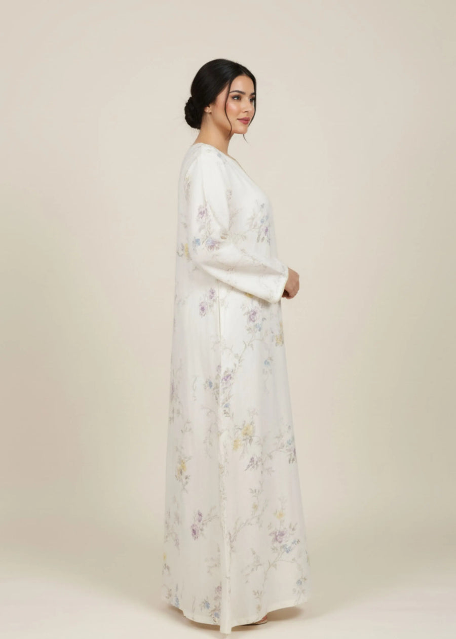 Meadow Print White Jalabiya