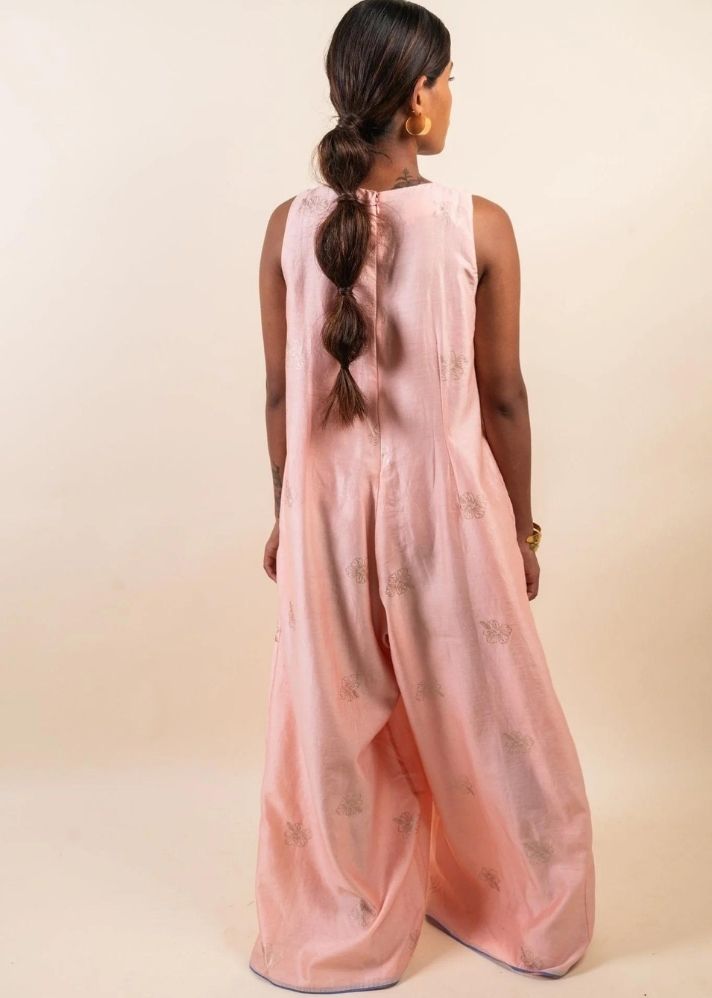 A Model Wearing pink Cotton Silk Meena Maria Jumpsuit, curated by Only Ethikal