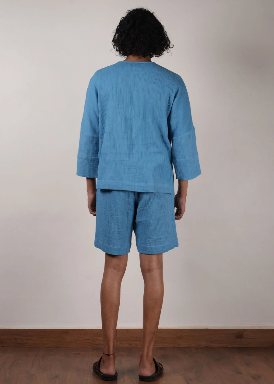 Men'S Crush Cotton Blue Shorts